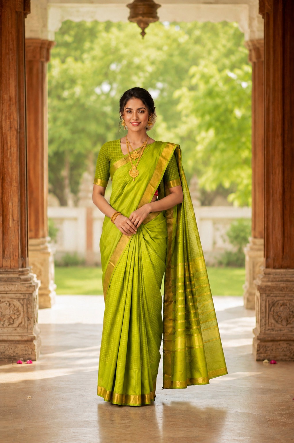 Mangalagiri Pattu Middle Checks Saree