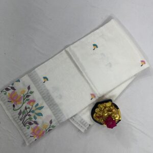 Mangalagiri Pattu Gap Border Embroidery Work Saree