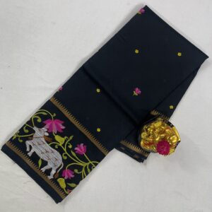 Mangalagiri Pattu Gap Border Embroidery Work Saree