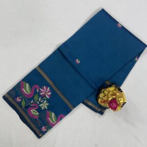 Mangalagiri Pattu Gap Border Embroidery Work Saree