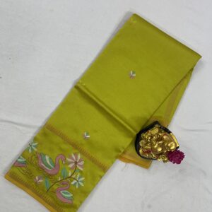 Mangalagiri Pattu Gap Border Embroidery Work Saree