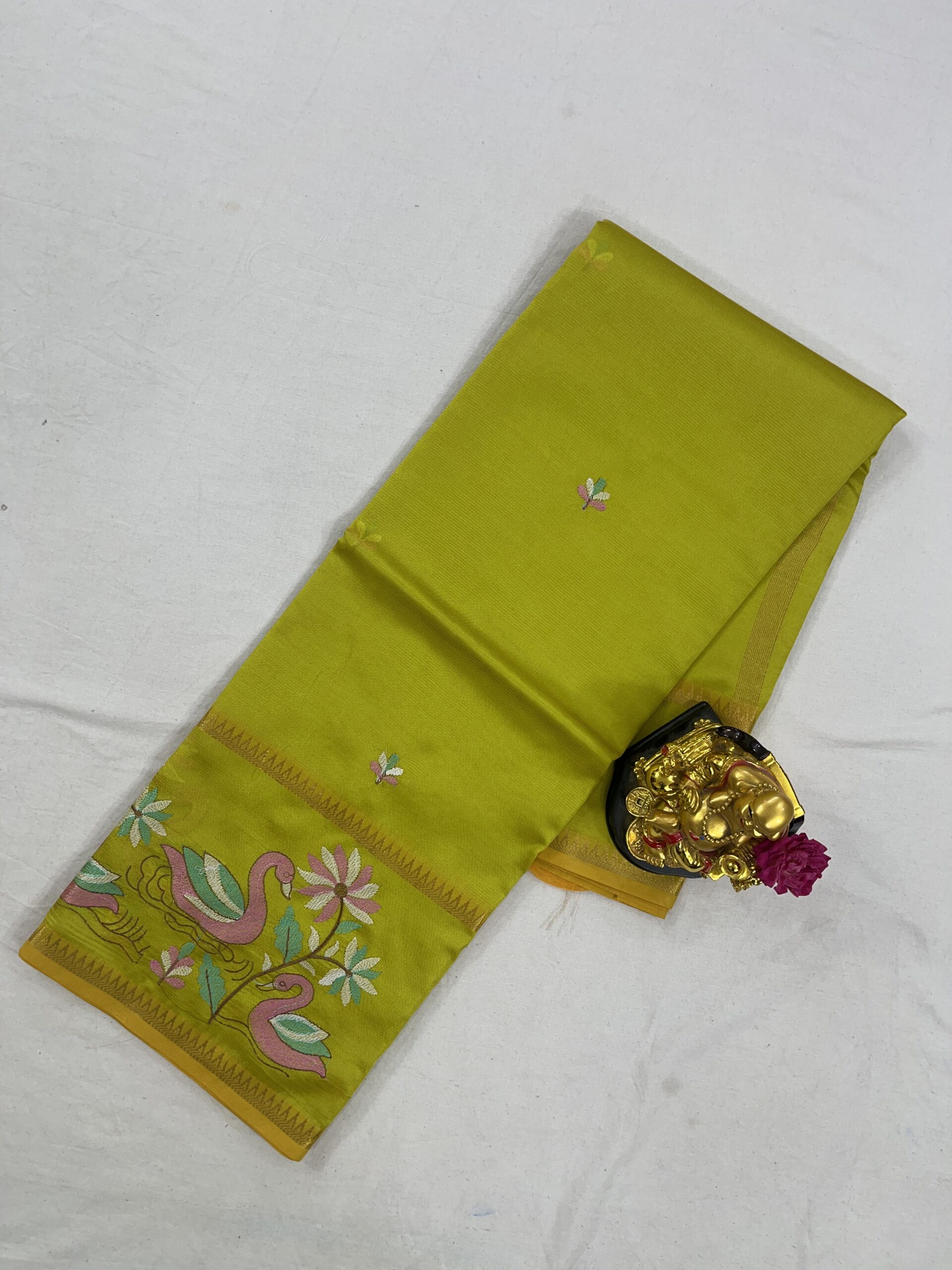 Mangalagiri Pattu Gap Border Embroidery Work Saree