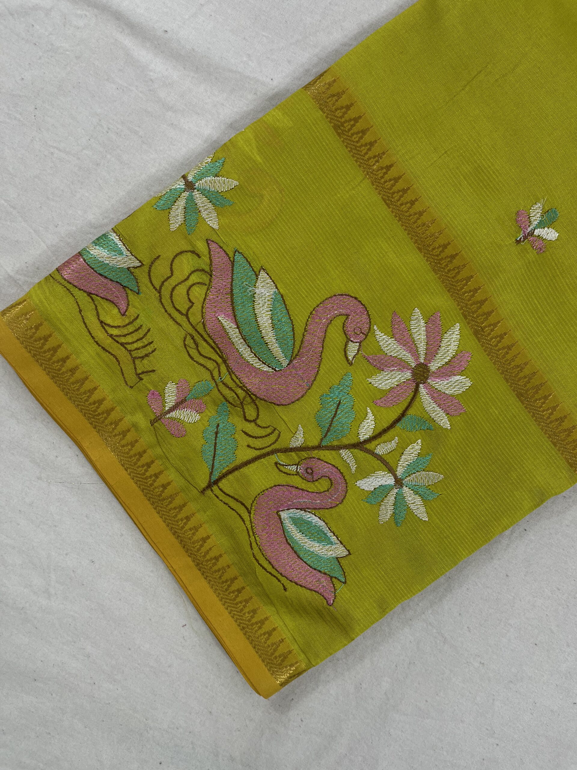 Mangalagiri Pattu Gap Border Embroidery Work Saree