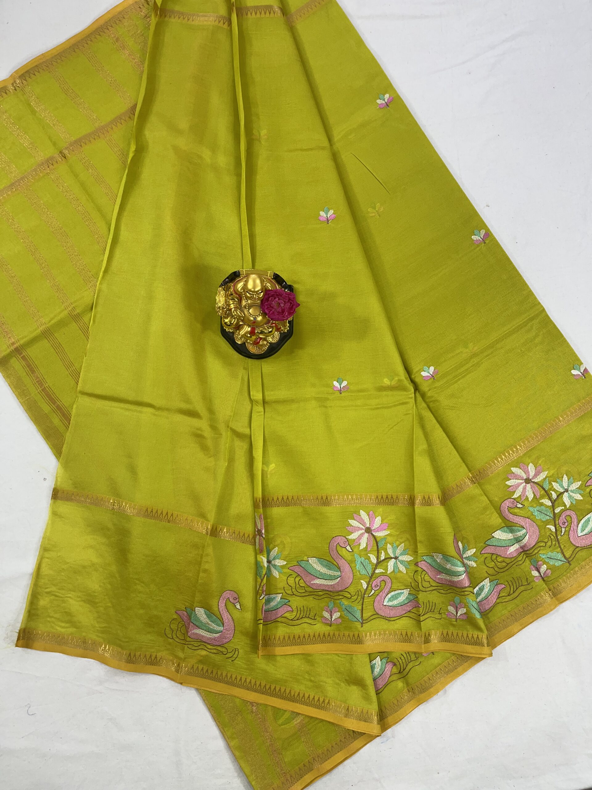 Mangalagiri Pattu Gap Border Embroidery Work Saree
