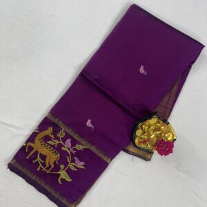 Mangalagiri Pattu Gap Border Embroidery Work Saree