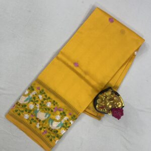 Mangalagiri Pattu Gap Border Embroidery Work Saree