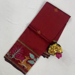 Mangalagiri Pattu Gap Border Embroidery Work Saree