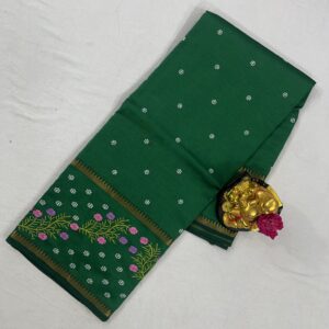 Mangalagiri Pattu Gap Border Embroidery Work Saree