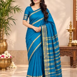 Mangalagiri Pattu Double Temple Plain Saree