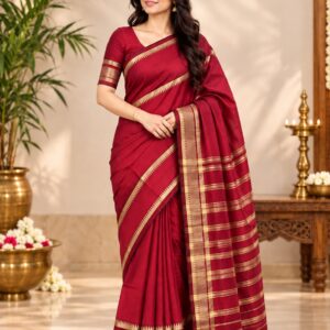 Mangalagiri Pattu Double Temple Plain Saree