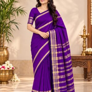 Mangalagiri Pattu Double Temple Plain Saree